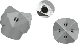Kreuzschneide mit Radialnut und Ventilkugeln