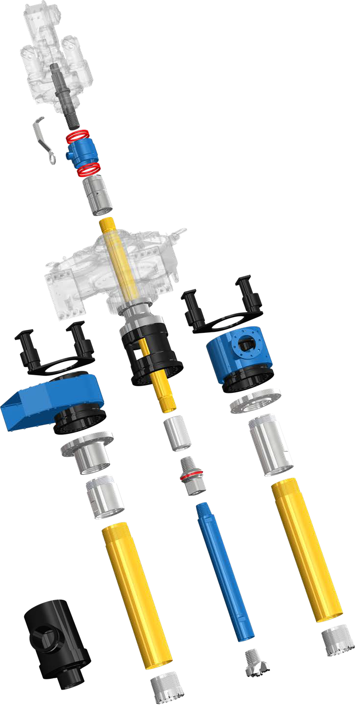 DUPLEX D 88,9 – 219,1 mit Doppelkopf Bohranlage Sprengzeichnung